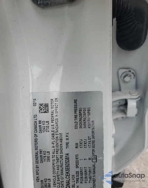 2014 Chevrolet Equinox Lt from USA, damaged, VIN 2GNALCEK5E6253814